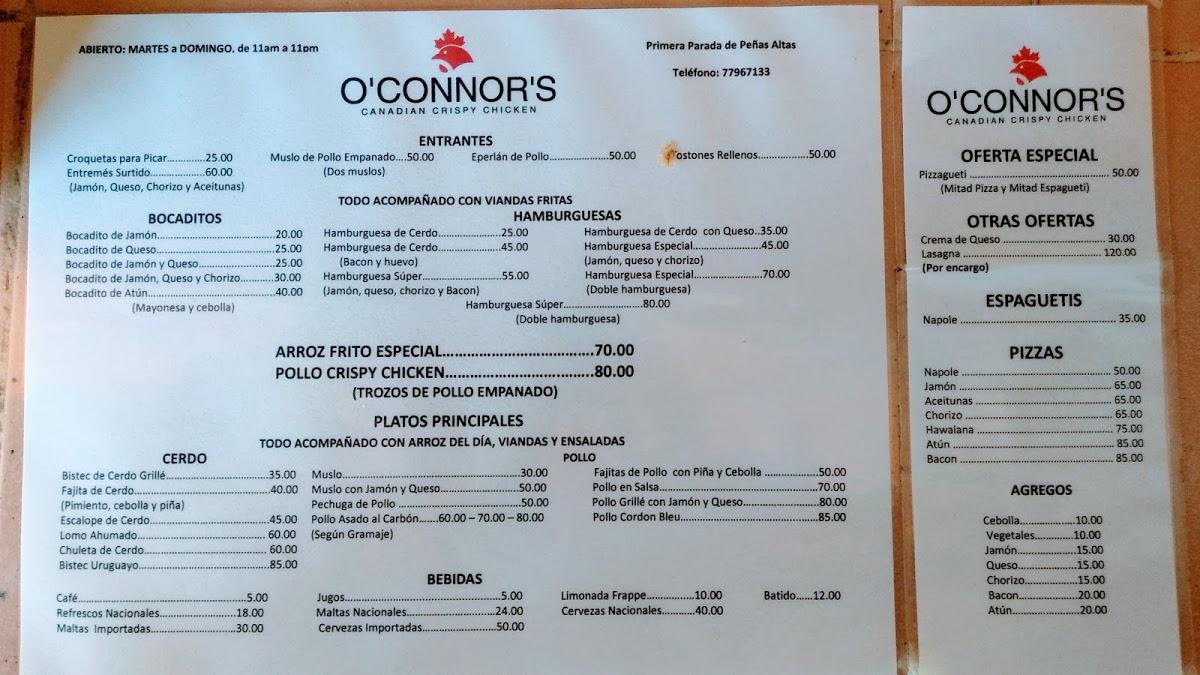 O'connor's public house menu