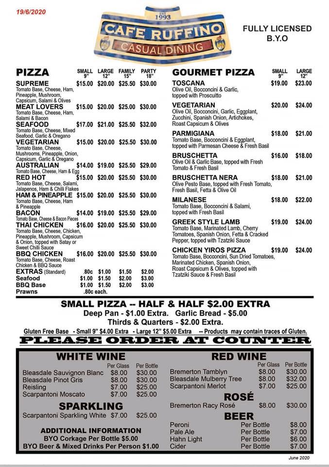 Menu at Cafe Ruffino, Strathalbyn