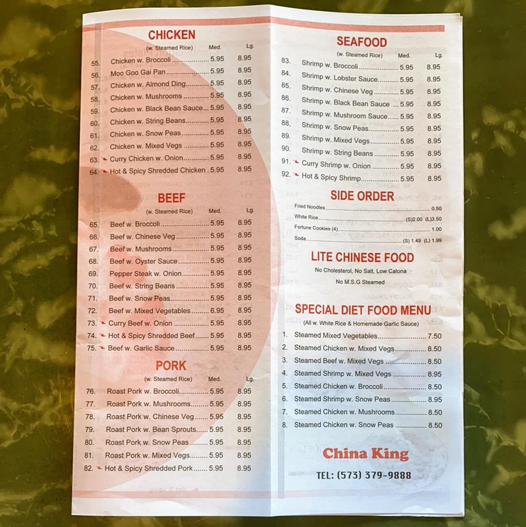 Menu At China King Restaurant, Portageville, 66 Mo-162