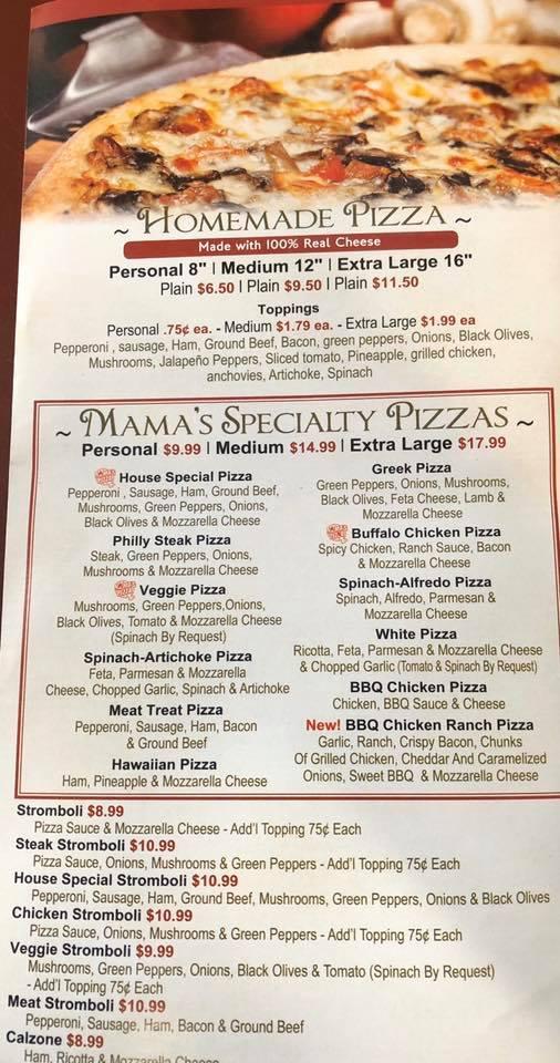 Menu at Mama's Pizza & Subs pizzeria, Culpeper