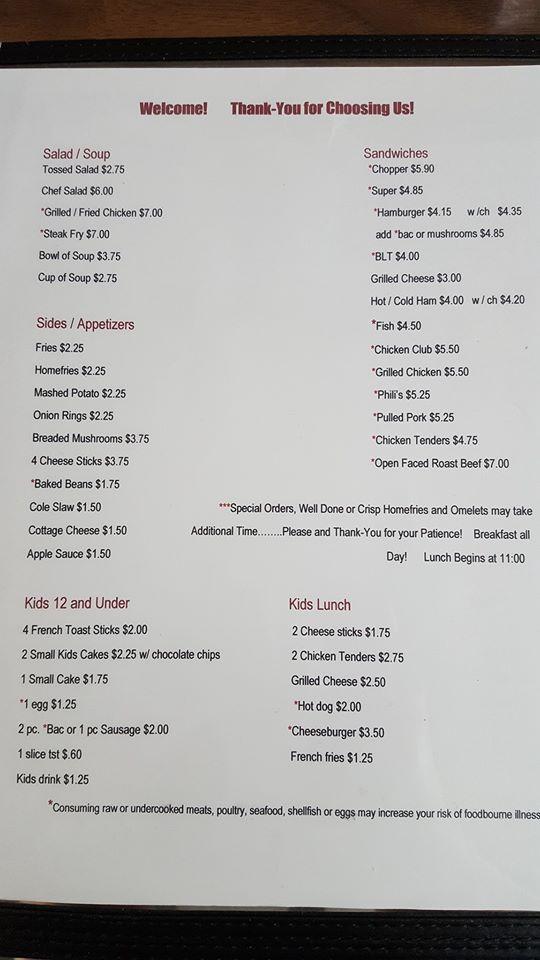 Menu at The Rusty Spoon restaurant, Waynesburg