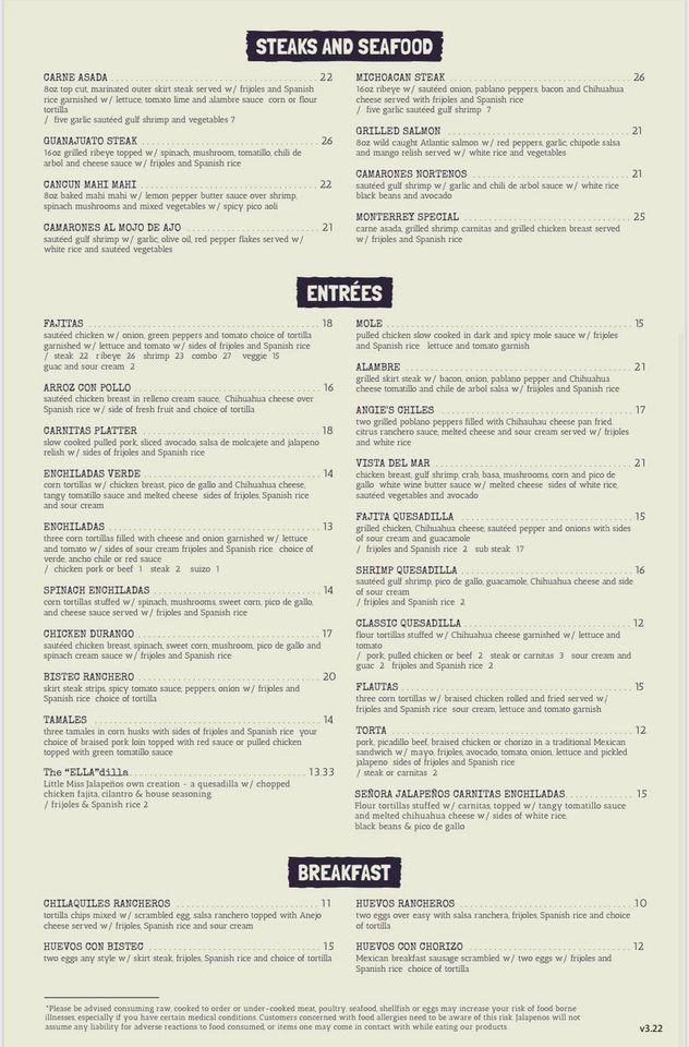 Menu at Jalapeños pub & bar, Schererville