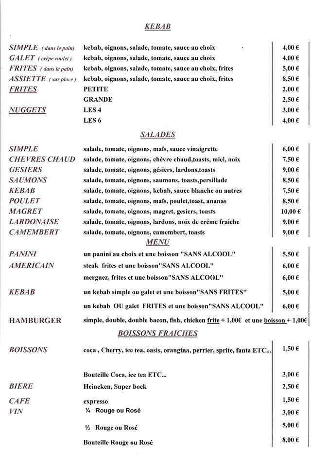 Menu au Pizza Italia pizzeria, Saverdun