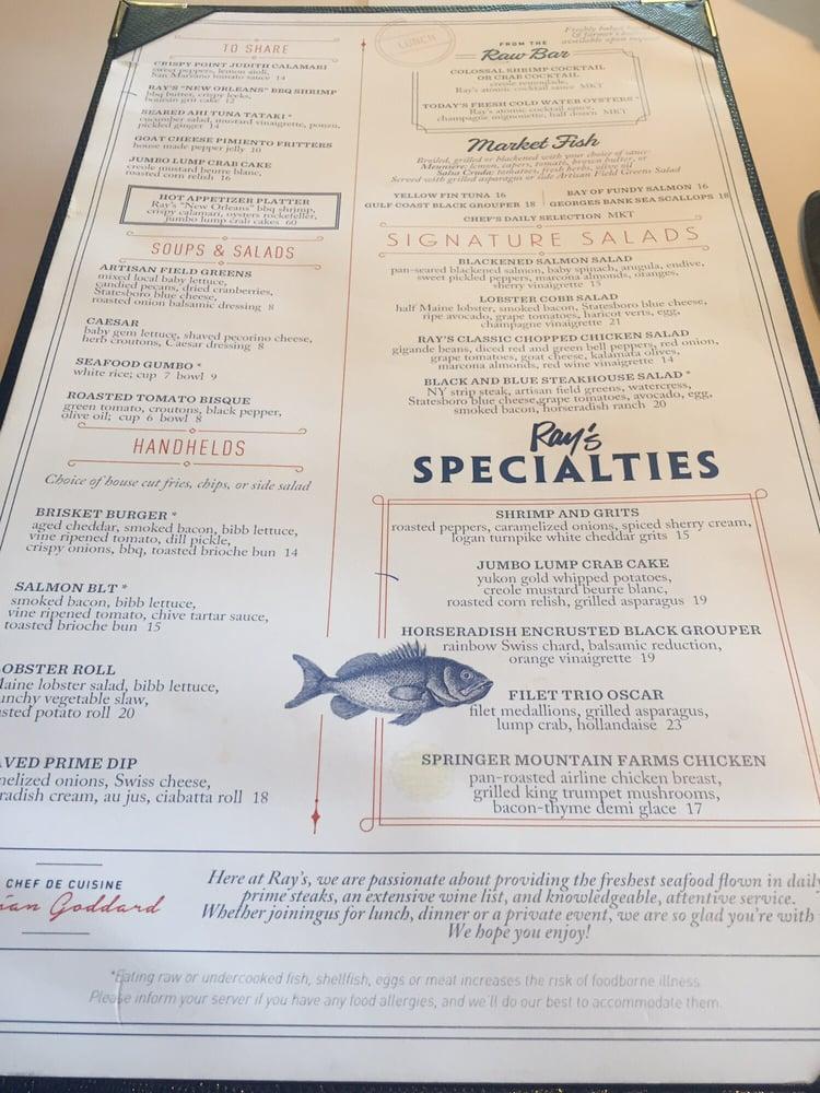 Menu at Ray's on the River steakhouse, Sandy Springs