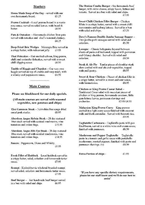 Menu at Station Hotel, Avoch