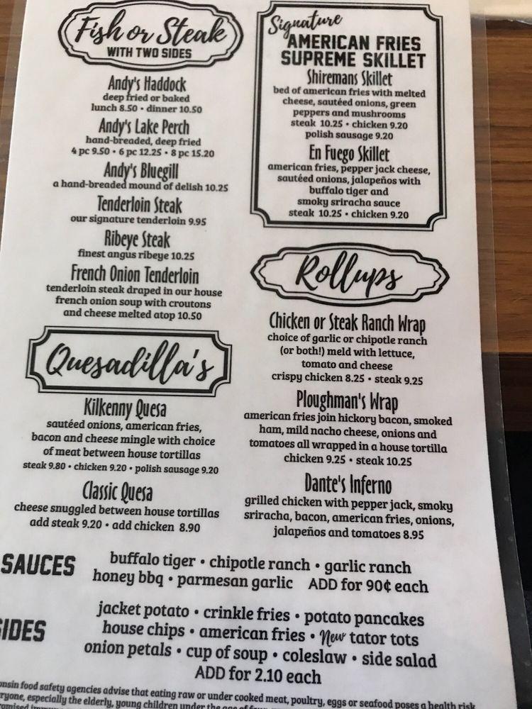 Menu at Andy's Pub & Grub, Oshkosh