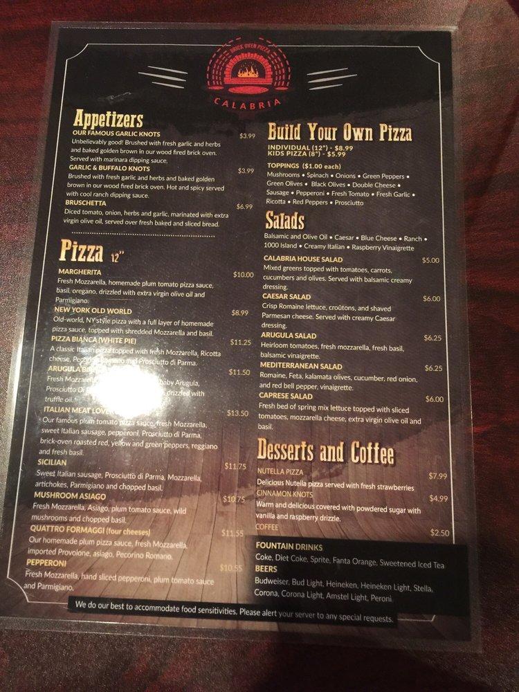 Menu at Calabria Brickoven Pizzeria Mt. Juliet, Mount Juliet