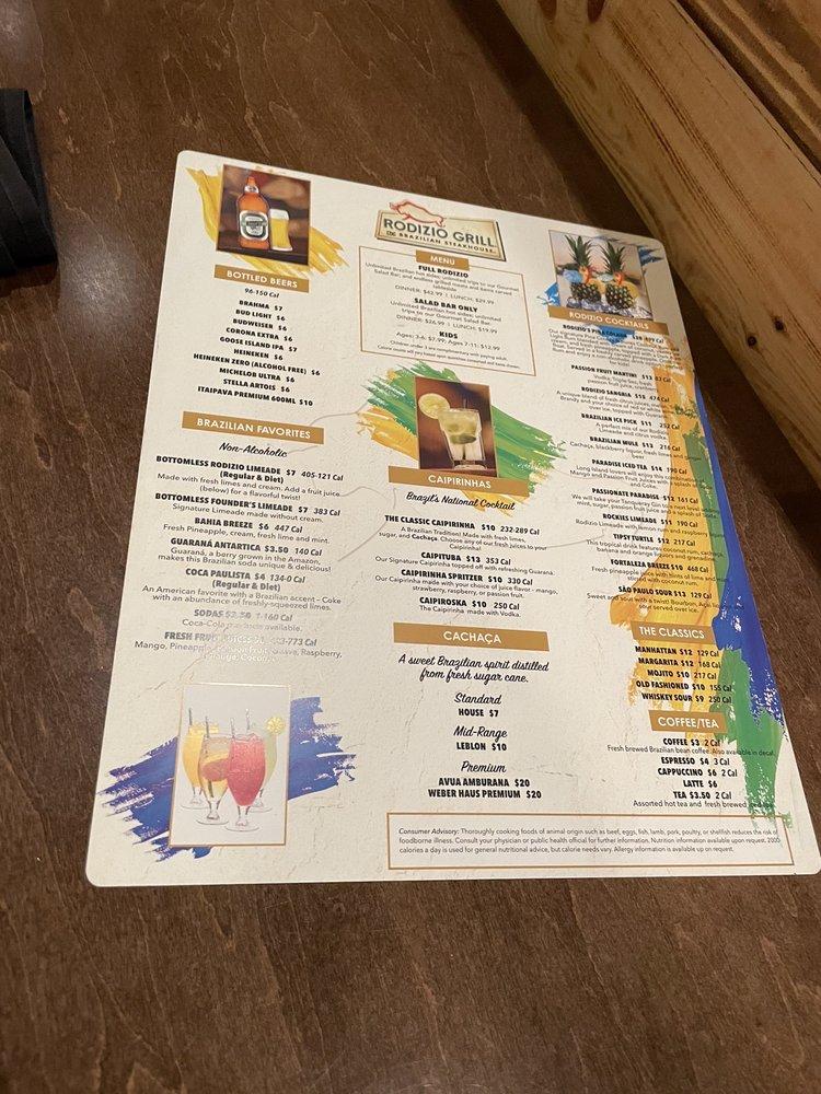 Menu at Rodizio Grill Brazilian Steakhouse Orlando, Orlando