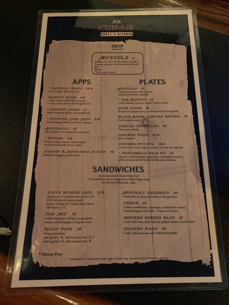 Menu at Cedar Craft & Kitchen pub & bar, Glenolden