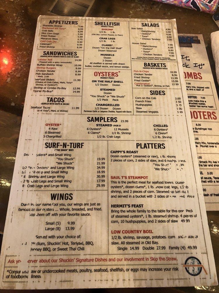 Menu at Shuckin' Shack Oyster Bar, Surf City