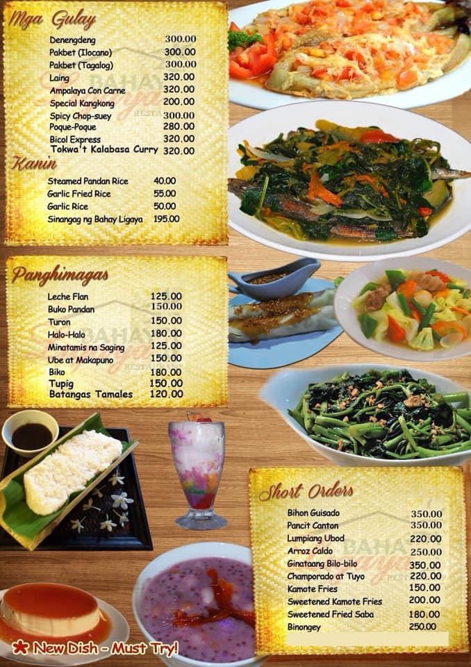 Menu at Bahay Ligaya Restaurant, Quezon City