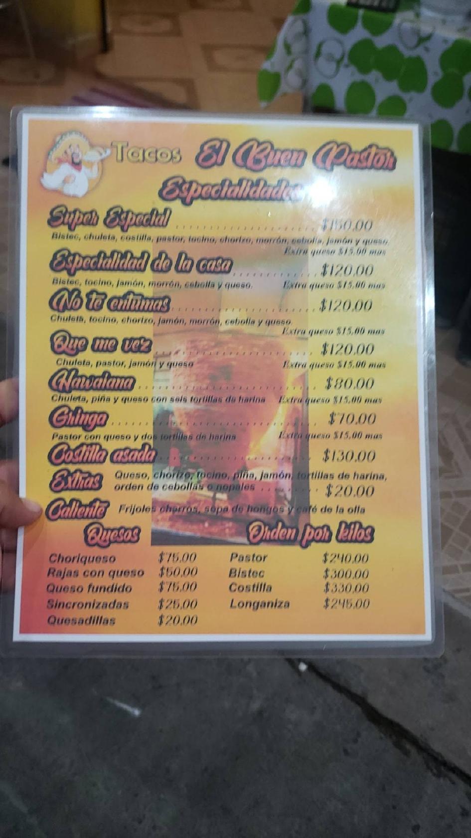 Menu at Tacos El Buen Pastor restaurant, San Mateo Otzacatipan