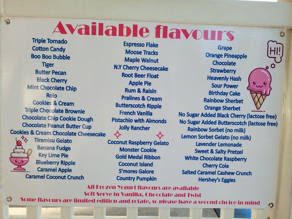 Menu at Waterfront Ice Cream & Frozen Yogurt restaurant, Amherstburg