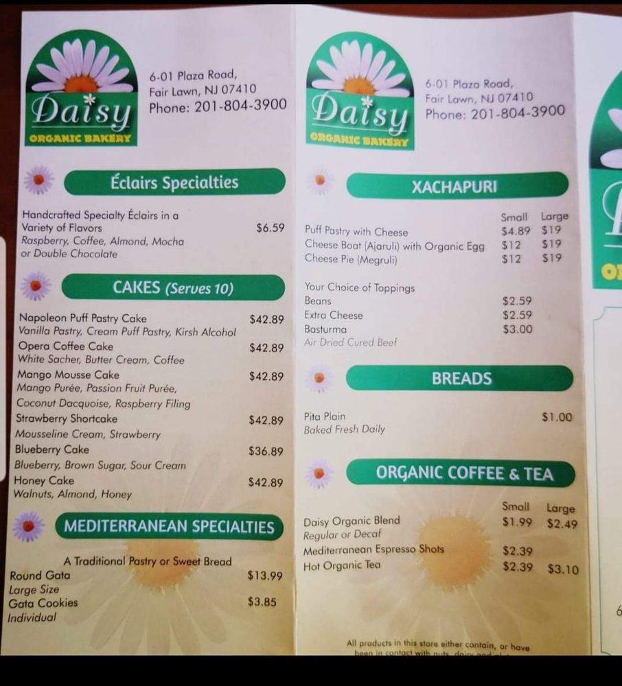 Menu at Daisy Organic Bakery, Fair Lawn