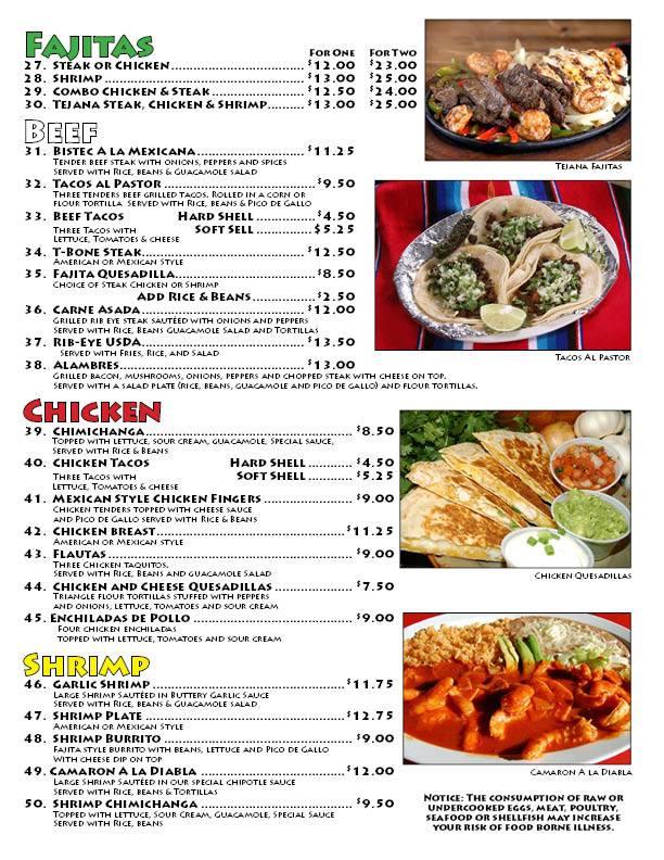 Menu at El Rio Mexican Restaurant’s, Marianna, Optimist Dr