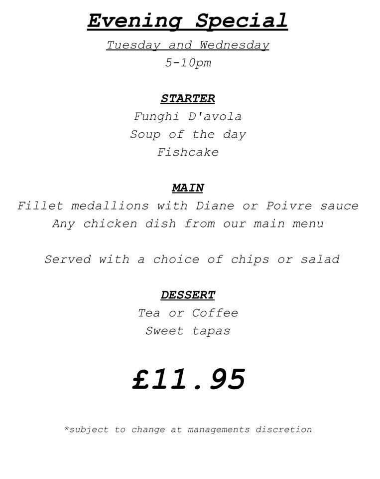 Menu at Sambuca restaurant, Whitley Bay