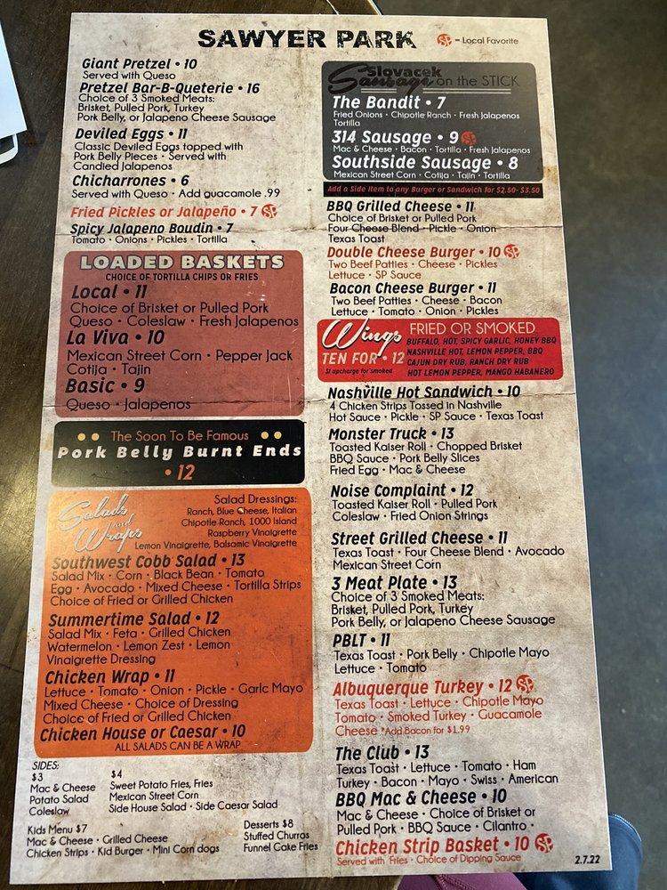 Menu at Sawyer Park Icehouse pub & bar, Spring