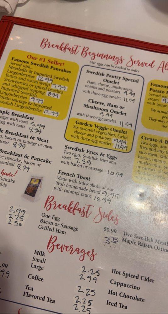 Menu at Swedish Pantry restaurant, Escanaba