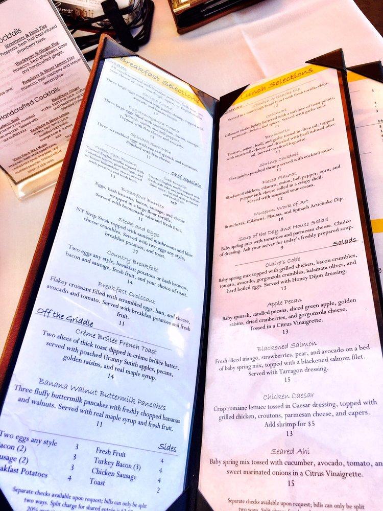 Menu at Claire's At the Museum restaurant, Long Beach