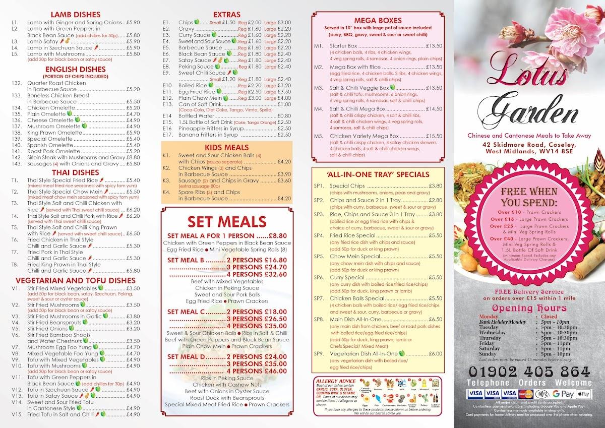 Menu at Lotus Garden fast food, Bilston