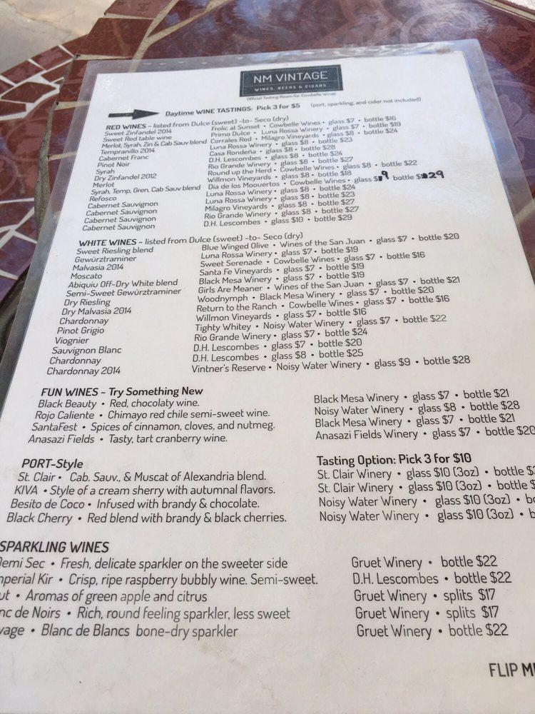 Carta del pub y bar NM Vintage Wines, Mesilla
