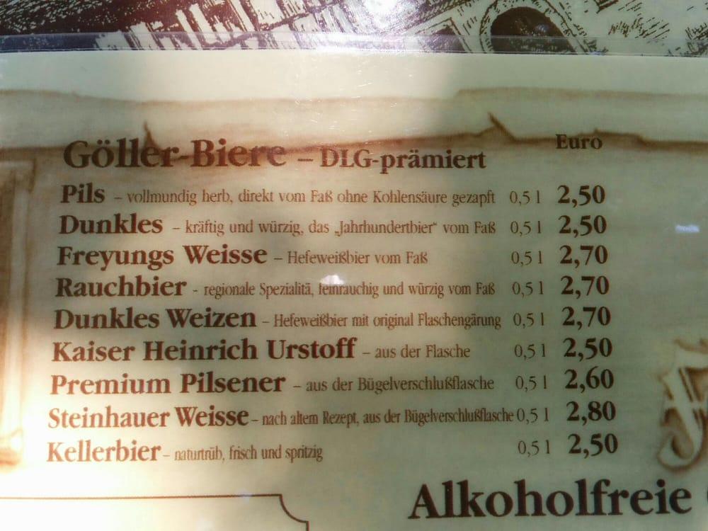 Speisekarte von Brauerei Göller, Zeil am Main