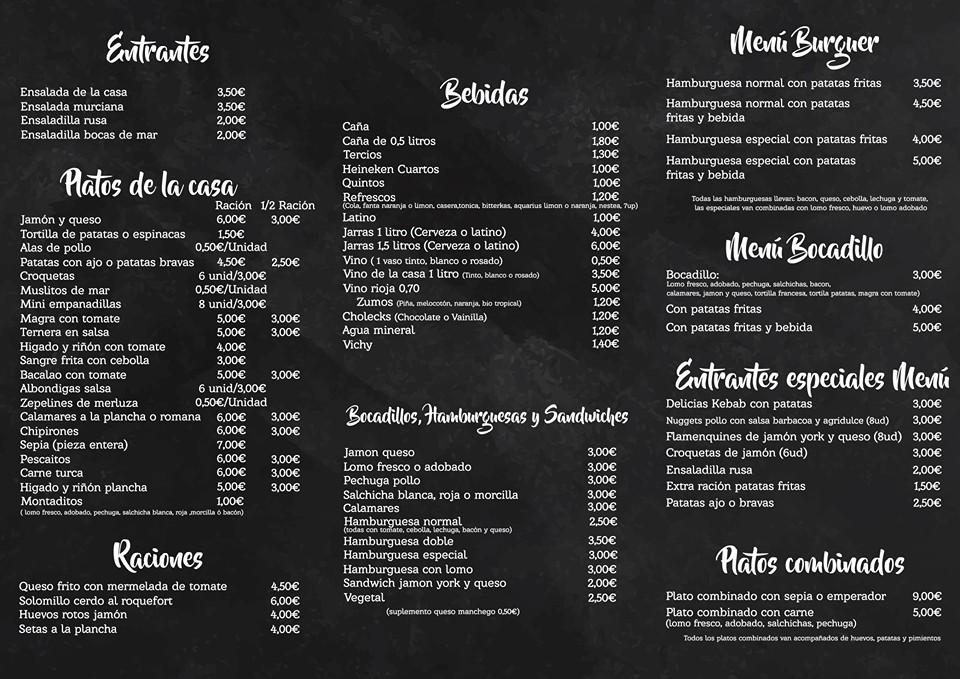 Menu at Cafeteria Veronica, Elche