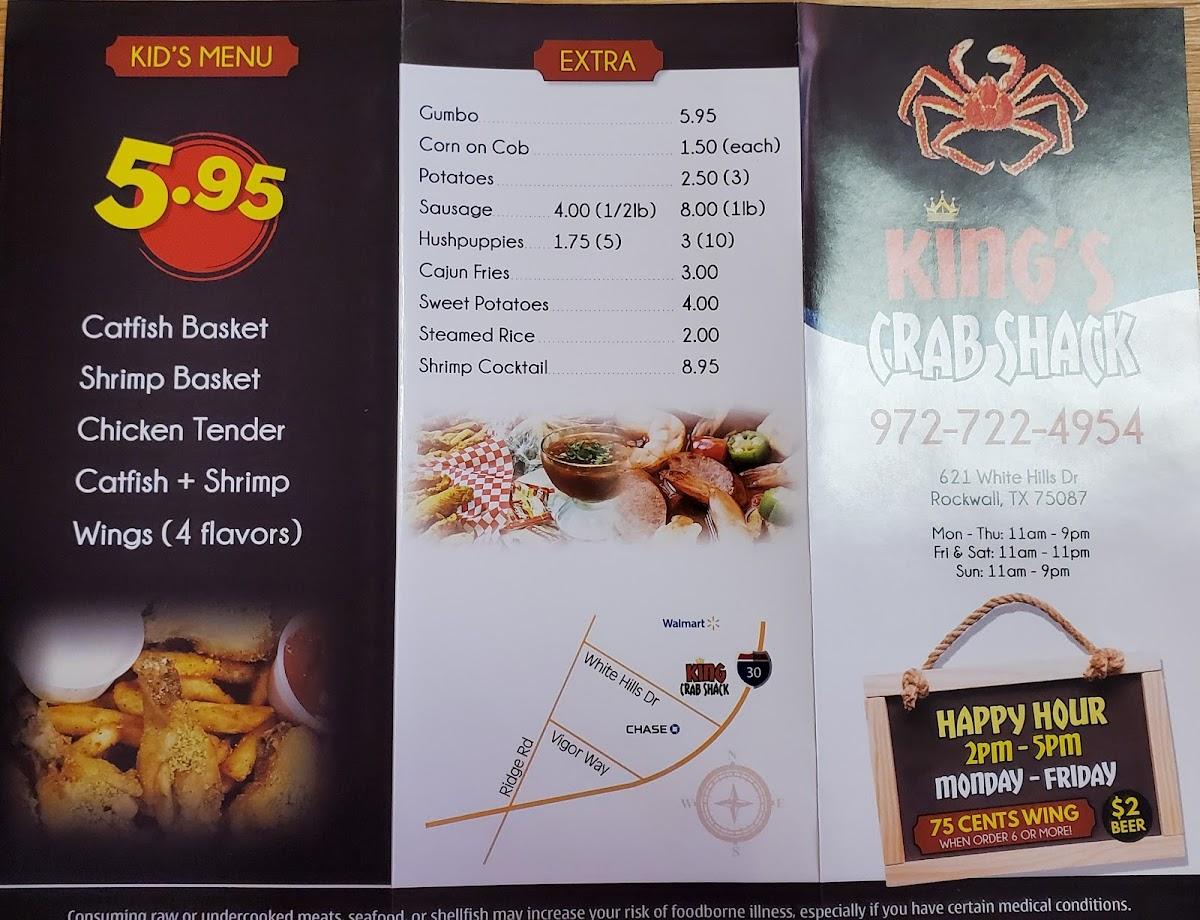 Menu at King's Crab Shack restaurant, Rockwall