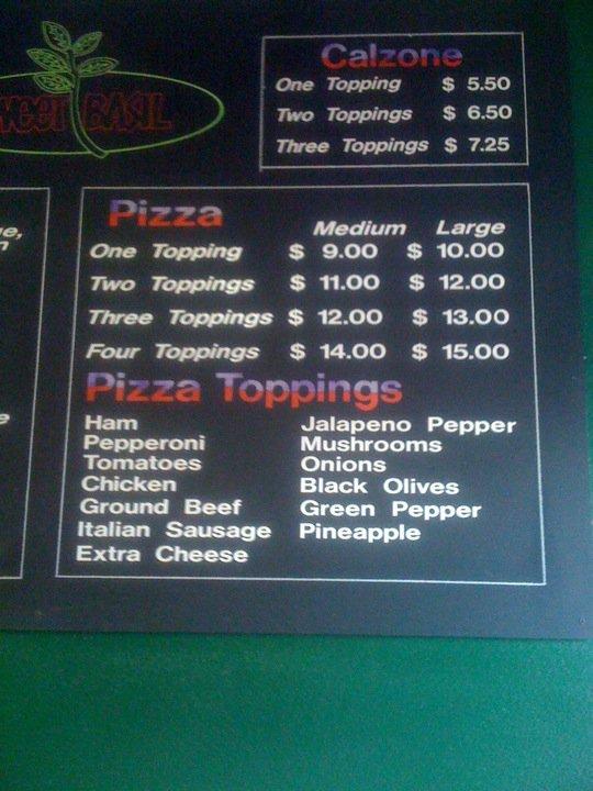 Menu at Sweet Basil Pizza pizzeria, Duarte, Huntington Dr