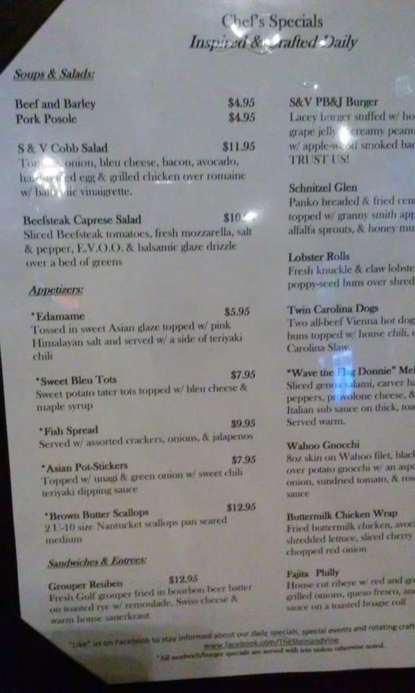 Menu at The Stein & Vine pub & bar, Brandon