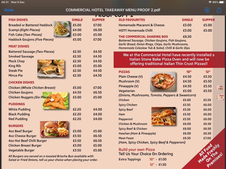 Menu at Commercial Hotel pub & bar, Newtyle