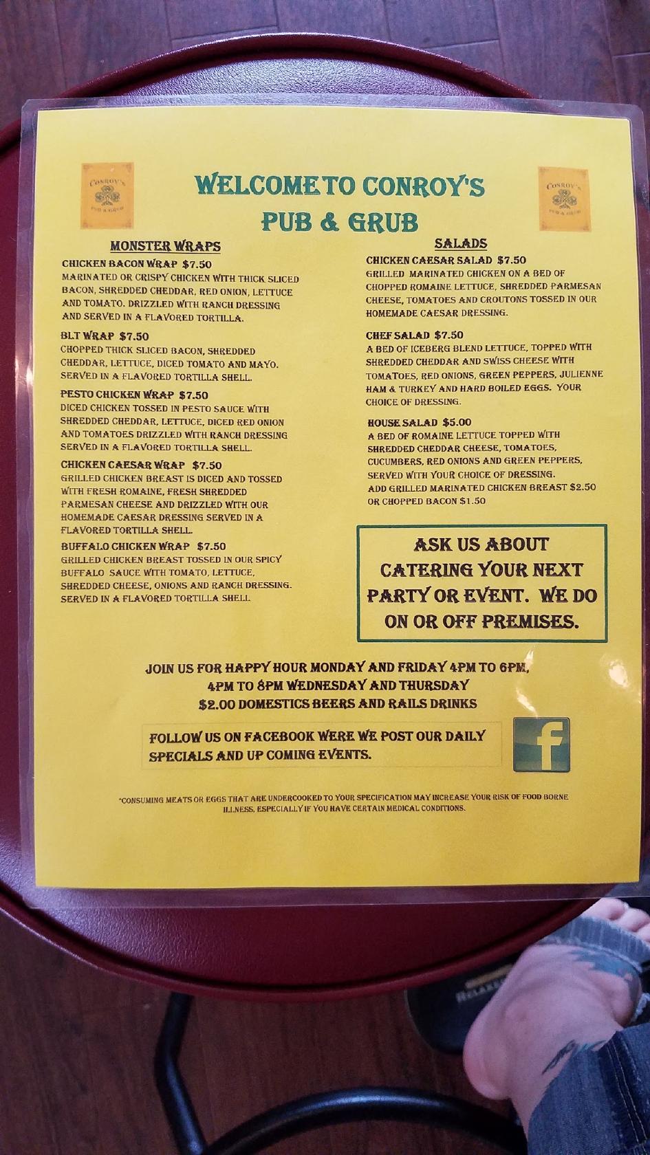 Menu at Conroy's Pub & Grub, Edgerton
