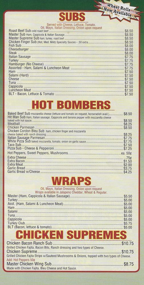 Menu at Master Pizza pizzeria, Buffalo, William St