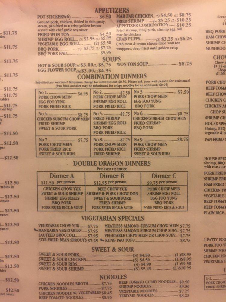 Menu at Double Dragon restaurant, Sandy