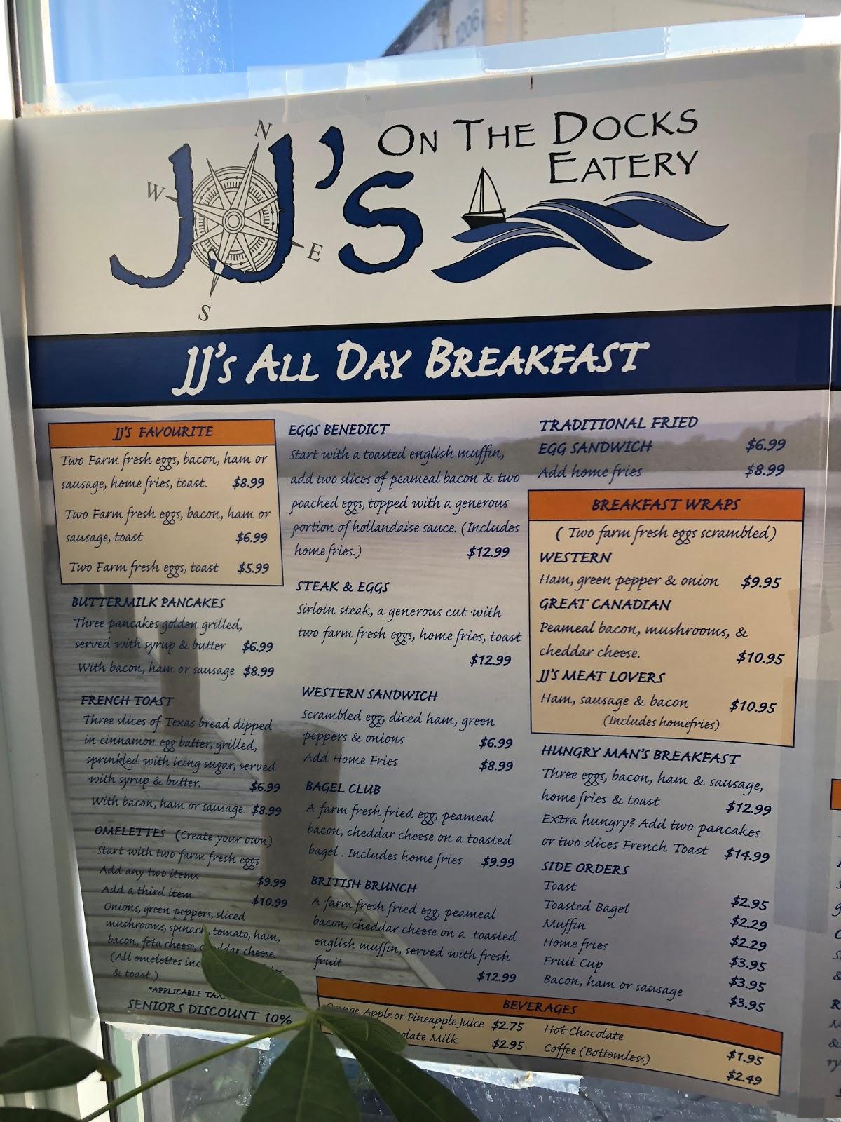 Menu at JJ's on the Docks Eatery Grimsby restaurant, Grimsby