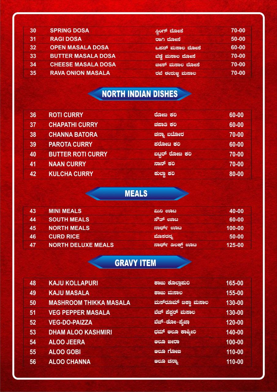 Menu at Shree Sagar Malleshwaram, Bengaluru, 267