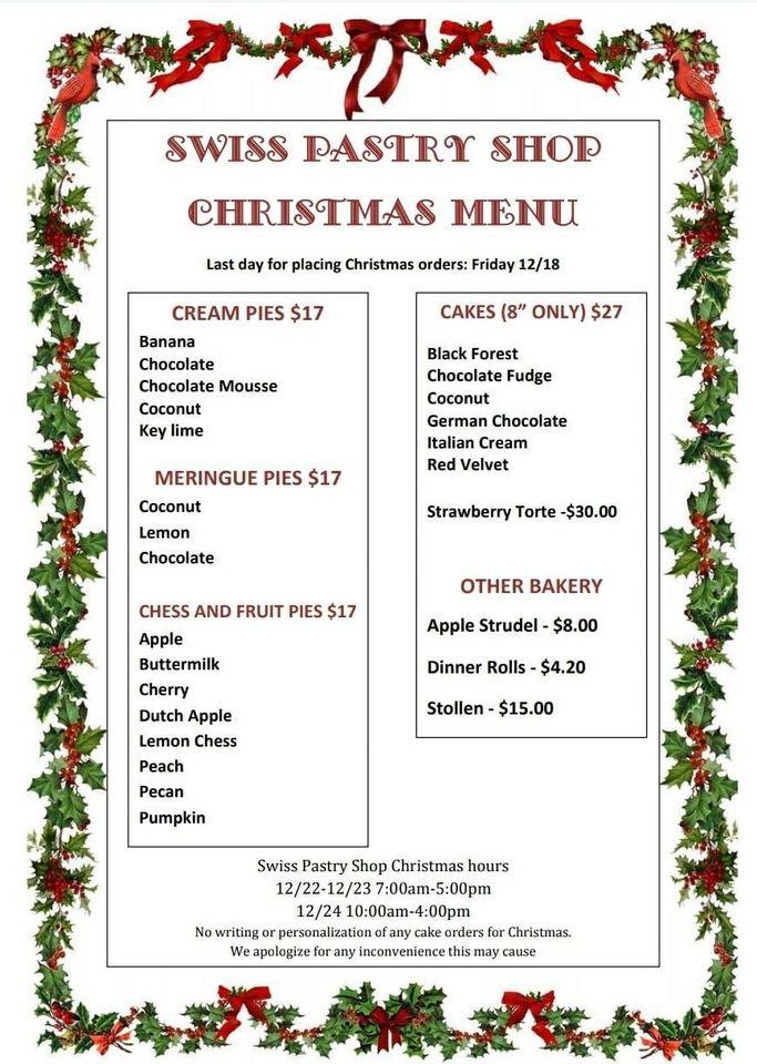 Menu at Swiss Pastry Shop cafe, Fort Worth
