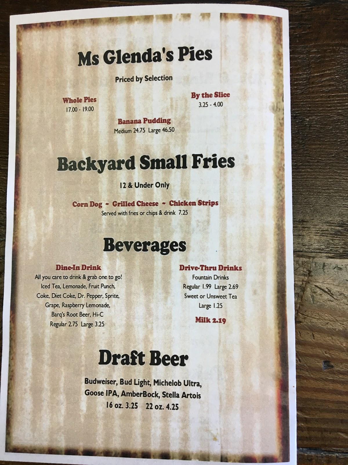 Menu at Backyard Barbeque Co, Magnolia