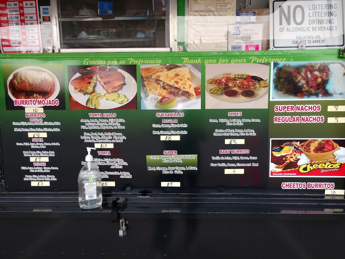 Menu at Gallo's Taco Truck restaurant, Stockton