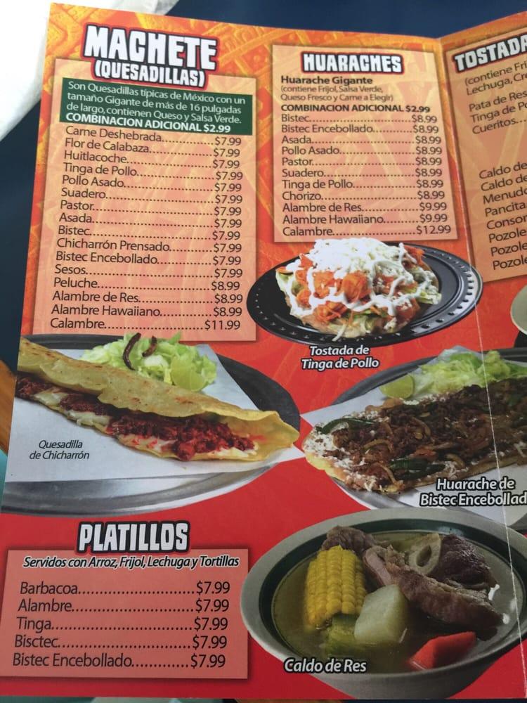 Menu at Machete Azteca restaurant, Phoenix, W Indian School Rd