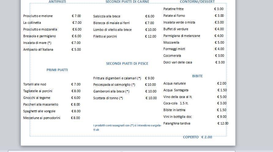 Menu di Ristorante la Collinetta di Mancini Mario 