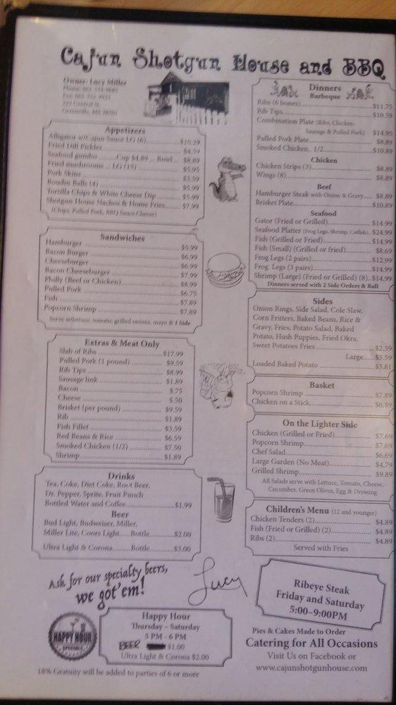 Menu at Cajun Shotgun House & BBQ, Greenville, S Martin Luther King Jr
