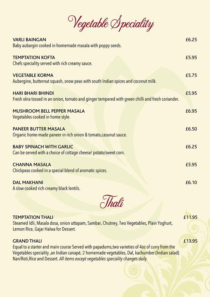 Menu At Indian Temptation Restaurant, Bath, 9-10 High St