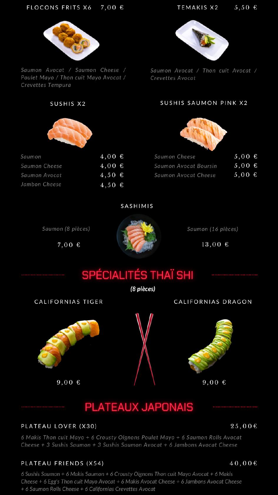 Menu au Thaï Shi restaurant, TremblayenFrance
