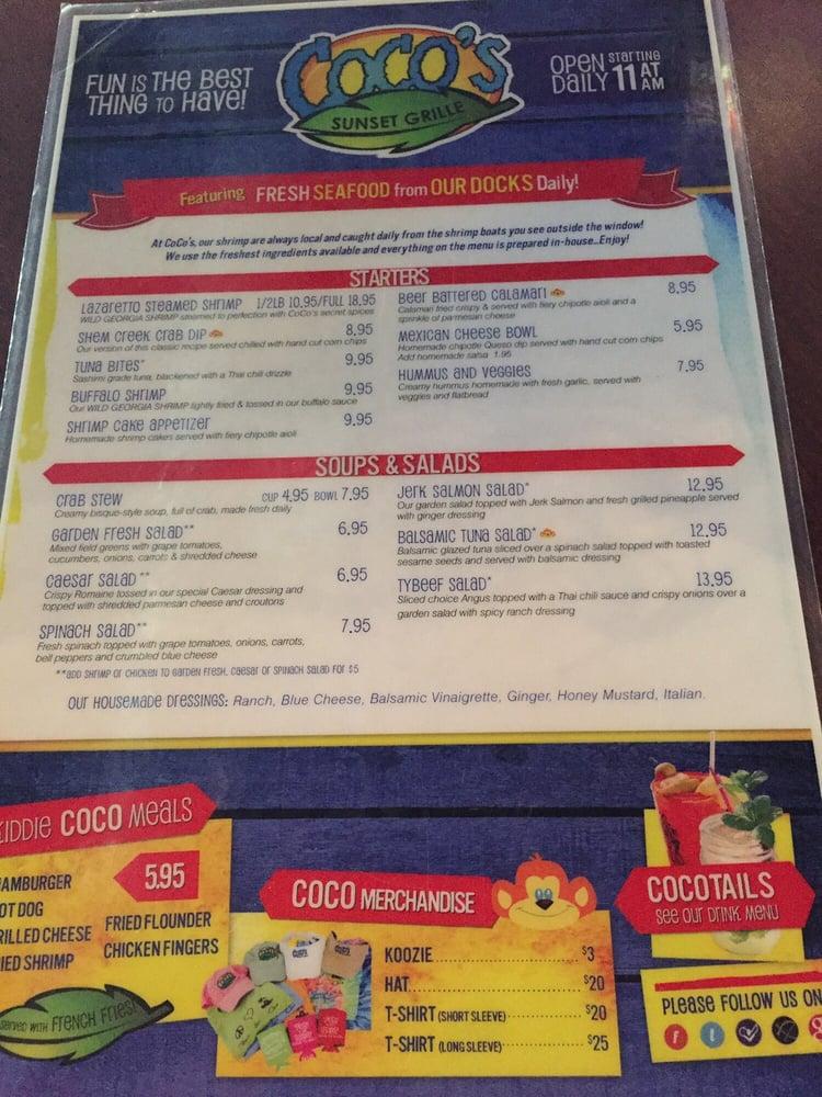 Menu at CoCo's Sunset Grille pub & bar, Tybee Island