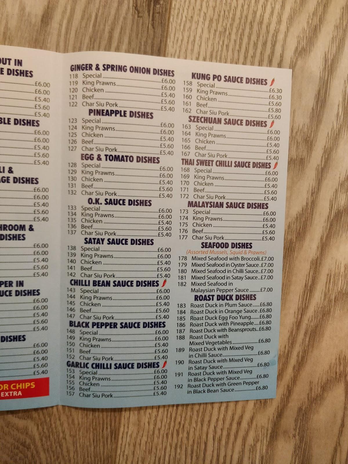 Menu at Man Wah fast food, Leeds