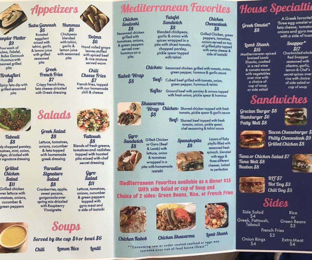 Menu at Mediterranean Paradise restaurant, Bonita Springs