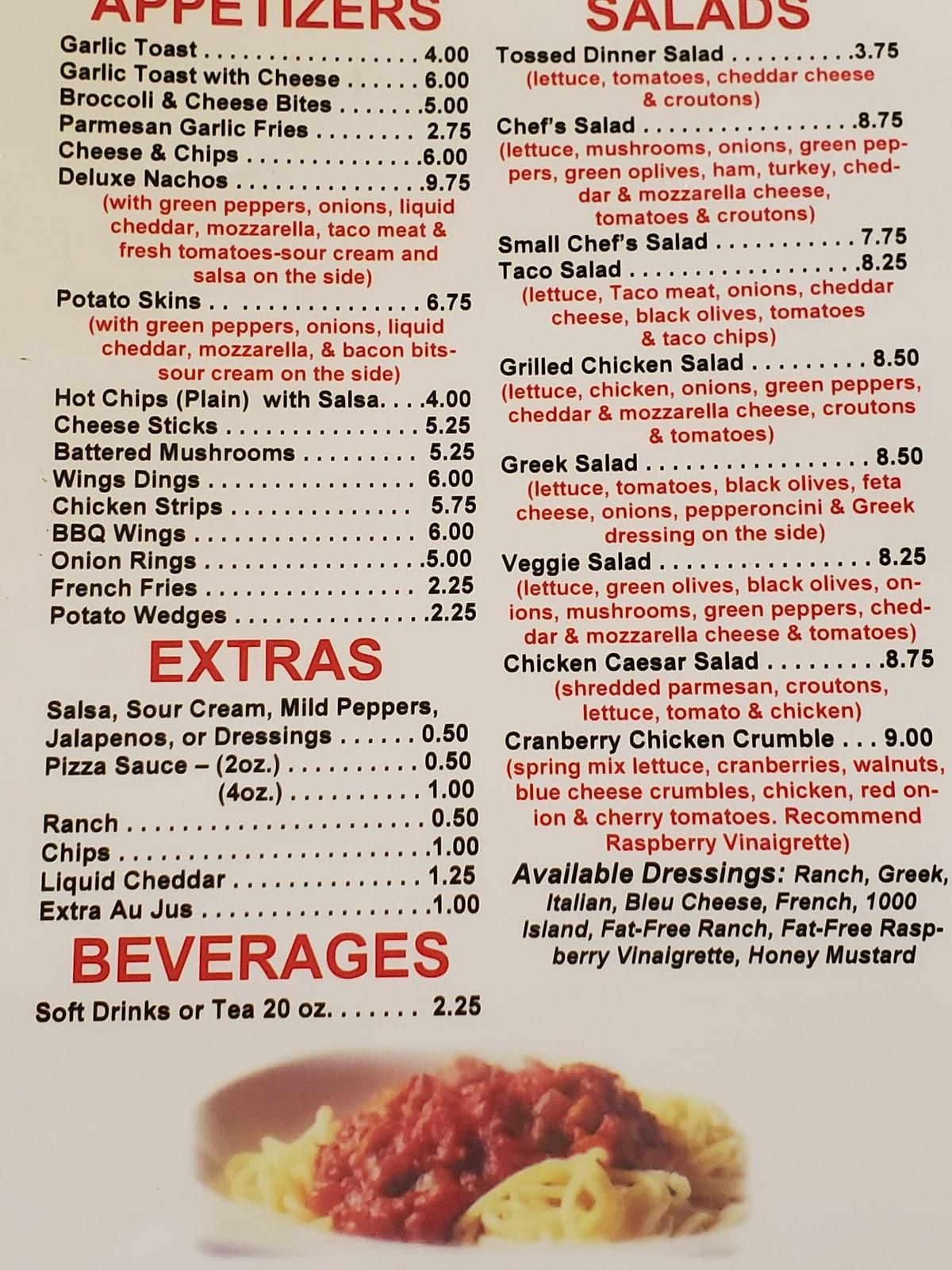 Menu at Cavoni's Pizza pizzeria, Three Rivers