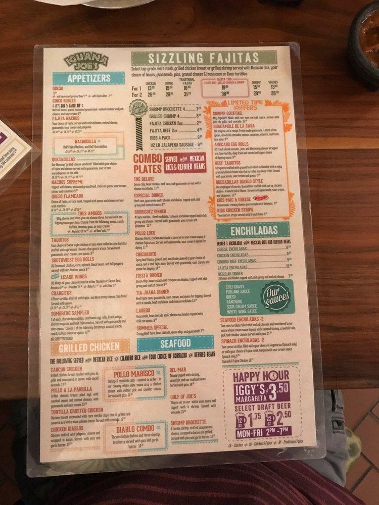 Menu at Iguana Joe's restaurant, Mont Belvieu, N Hwy 146