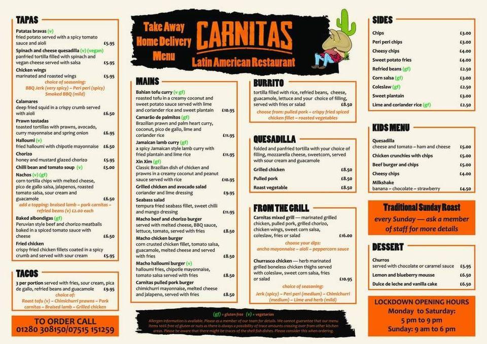 Menu at Carnitas restaurant, Buckingham